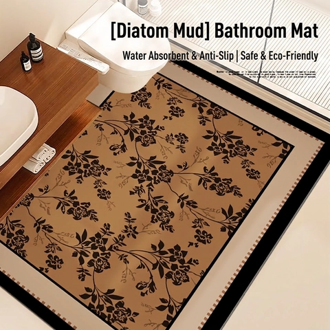 Tappetino Da Bagno Diatomite Assorbente Antiscivolo Asciugatura Rapida Motivo Floreale Vintage Stile Francese Retro
