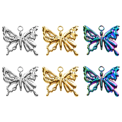 Ciondolo Farfalla Acciaio Inossidabile 304 Cavo Accessori Per Creazione Gioielli Fai Da Te Placcato Oro 18K