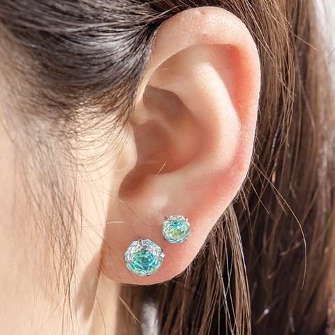 Titanium Steel Stud Earrings Gradient Round Rose Cut Zircon Sparkly Screw Back Cartilage Piercing Jewelry For Women