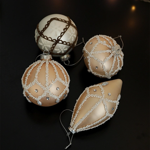Palline Di Natale In Vetro Champagne Bianco Künstliche Perle Strass Ornamenti Appesi Per Albero Decorazione Festiva
