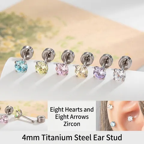 Titanium Stahl Zirkonia Knorpel Ohrring Stecker Rund Schraub Flach Rückseite Piercing Schmuck Mode Elegant Damen