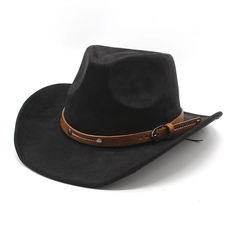 Western Cowboy Hat Suede Wide Brim Retro Ethnic Style With Leather Band Metal Studs For Men Women