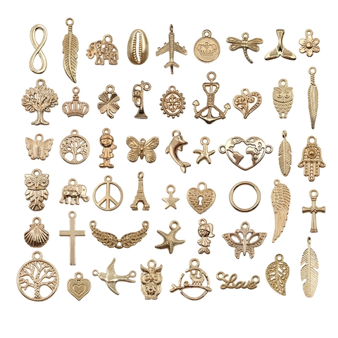 Ciondoli Pendenti DIY Misti Lega Placcato Oro KC Varie Forme Per Creazione Di Gioielli Collana Bracciale Accessori