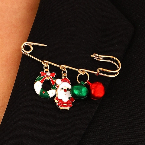 Christmas Santa Claus Enamel Brooch Zinc Alloy Rhinestone Christmas Tree Reindeer Bell Tassel Brooch Festive Party Women Jewelry Gift