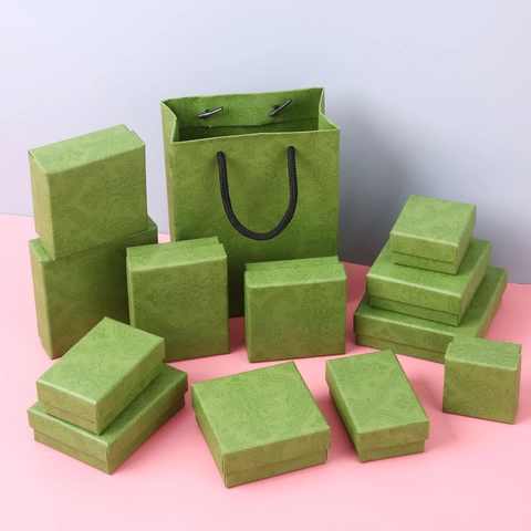 Set Portagioie Vintage Verde Goffrato Scatola Regalo in Carta Retrò per Orecchini Anelli Collane Con Confezione Regalo a Fiocco