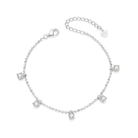 Bracciale di Perle in Argento Sterling 925 per Donna Elegante Semplice Catena di Perle Rotonde con Zirconia Intarsiata Regalo
