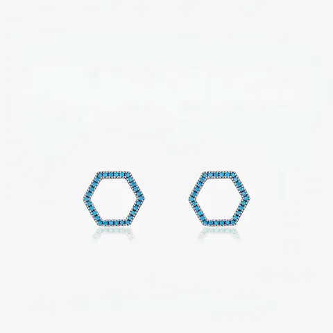 Orecchini A Lobo Esagonali Con Turchese E Perno In Argento Sterling 925 Gioielli Minimalisti Cavi Per Donna