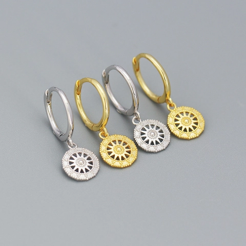 925 Sterling Silber Creolen Rund Sonne Stern Kompass Anhänger Nische Minimalistisch Mode Accessoires Für Damen