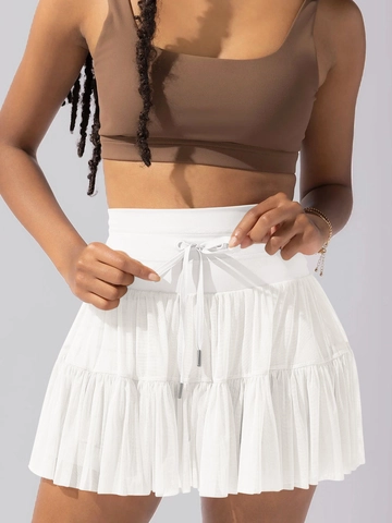 Mesh Stufen-Skort Hohe Taille Kordelzug Plissee Minirock Mit Integrierten Shorts Und Seitentaschen Für Damen Sport