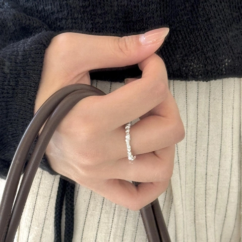 Anillo De Plata De Ley 925 Ajustable Abierto Textura Irregular Joyería Minimalista Elegante Para Mujeres