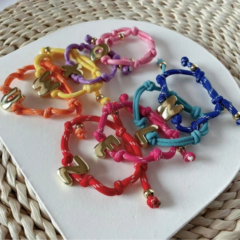 Verguld Koperen Bubbel Alfabet Letter DIY Hanger Handgemaakte Gevlochten Touw Armband Gepersonaliseerde Alfabet Sieraden Cadeau Unisex