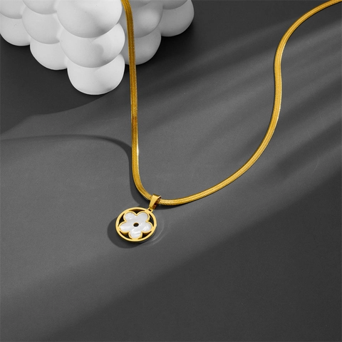 Edelstahl Schlangenkette Halskette Vergoldet Muschel Kleeblatt Blume Anhänger Für Damen Minimalistischer Vintage Schmuck