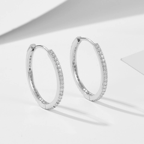 Micro Pave Zircon Hoop Earrings With 925 Sterling Silver Earring Post Round Geometric Minimalist Fashion Jewelry For Women
