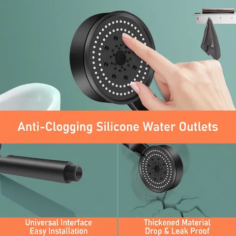 Pressurized Handheld Shower Head ABS High Pressure 5 Settings Bathroom Water Saving Spray Matte Black Universal