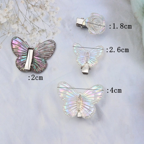 Pinzas Para El Cabello De Mariposa Rosa Coloridas Iridiscente Degradado Resina Aleación Horquillas Accesorios Dulces Niñas