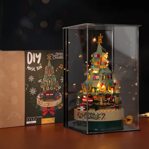 Carillon Blocchetti Costruzioni Natale Albero Rotante Pupazzo Di Neve Casa Marzapane Ornamento Regalo Festivo