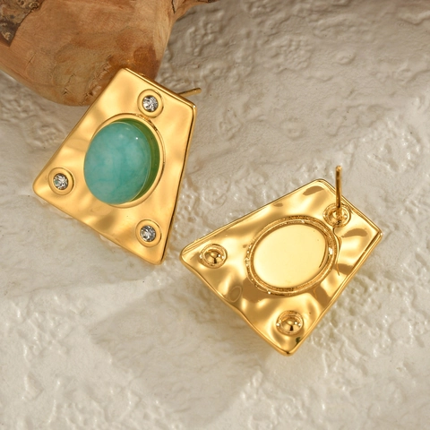 Pendientes de Botón Trapezoidales de Acero Inoxidable Minimalistas para Mujer Chapado en Oro Geométrico Piedra Diamante Joyería