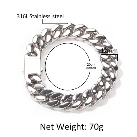 Men Cuban Link Bracelet 316L Stainless Steel Polished Hip Hop Streetwear Style Minimalist Jewelry Accessory