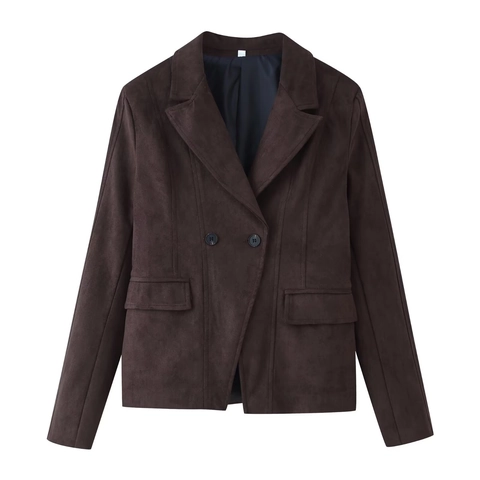 Damen Blazer Jacke Aus Wildlederimitat Mit Reverskragen Knopfverschluss Schmale Passform Langarm Büro Lässig Kaffee Herbstmantel