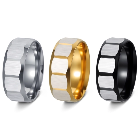 Anello in Acciaio Inossidabile a Blocchi Sfaccettati in Acciaio al Titanio Spazzolato Geometrico per Uomo Donna
