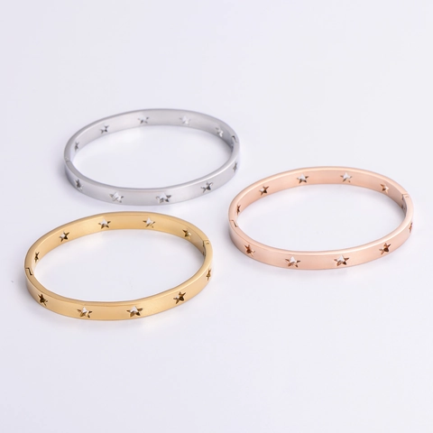 Brazalete Con Estrellas Caladas Acero Inoxidable 304 Cierre De Bisagra Joyería Minimalista Elegante Para Mujer