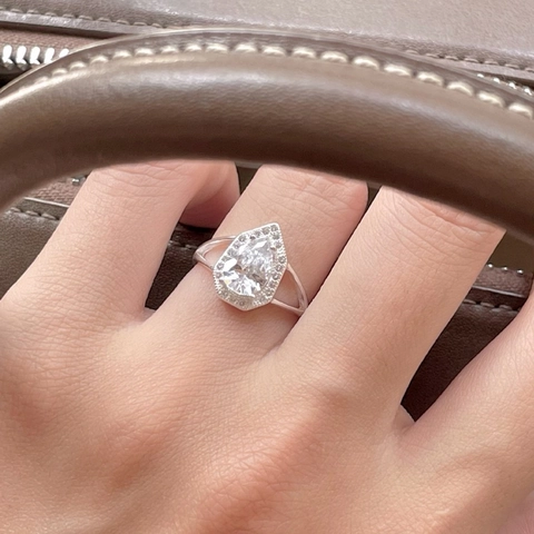 Δαχτυλίδι Από Ασήμι 925 Pear Cut Water Drop Cubic Zirconia Halo Split Shank Κομψό Κόσμημα Αρραβώνων Για Γυναίκες