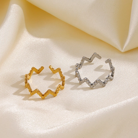 Anillo Zigzag Ondulado De Líneas Irregulares De Acero Inoxidable Ajustable Abierto Joyería De Moda Para Mujeres