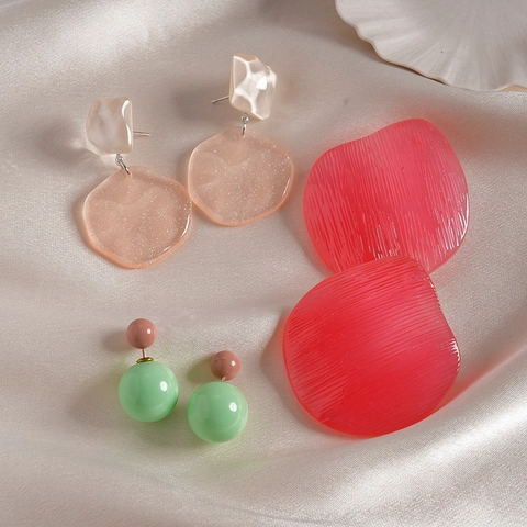 Bohemian Resin Acrylic Earrings Geometric Round Textured Dangle Studs With 925 Sterling Silver Earring Post