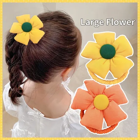 Kids Fabric Flower Hair Ties 3D Floral Elastic Hair Bands Cloth Hair Rings For Girls Toddlers Handmade Sweet Accessories