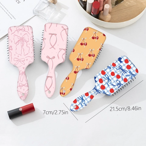 Spazzola Per Capelli Con Cuscinetto D'Aria ABS Massaggio Districante Fiocco Motivo Ciliegia Carina Portatile Per Ragazze Donne
