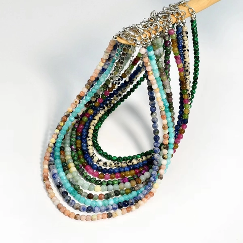 Natural Stone Beaded Necklace For Women Amazonite Tourmaline Handmade Jewelry With Adjustable Metal Extension Chain
