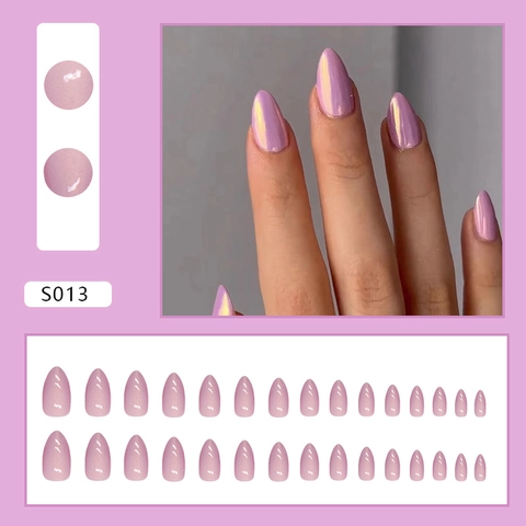 Uñas Postizas A Presión Aurora Púrpura Rosa Forma Almendra Dulce Ins Style Brillante Para Mujeres
