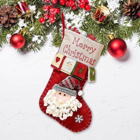 3D Applikation Weihnachtsstrumpf Groß Weihnachtsmann Schneemann Rentier Geschenktüte Für Kamin Baum Dekoration