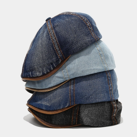 Vintage Gewaschener Denim Newsboy Hut Schiebermütze Baumwolle Mit Kunstlederbesatz Kontrastnähten Verstellbar Retro Accessoires