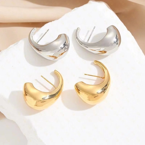 Orecchini A Lobo Grossi Minimalisti Forma C Geometrica Lucidatura Specchio Rame Perno In Argento Sterling 925 Per Donne