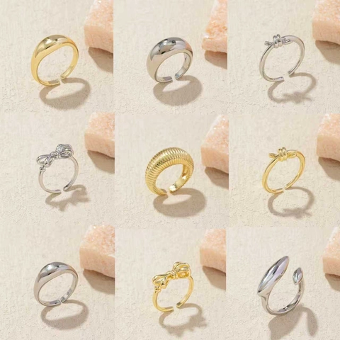 Adjustable Open Rings For Women Copper Gold Silver Plated Geometric Minimalist Jewelry With Cubic Zirconia