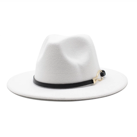 Retro Wool Felt Fedora Hat Wide Flat Brim Elegant Jazz Cap With Black Leather Band And Gold Buckle For Men Women