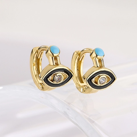 Evil Eye Creolen 18K Vergoldet Kupfer Bunte Emaille Zirkonia Mini Zierlicher Schmuck Für Frauen