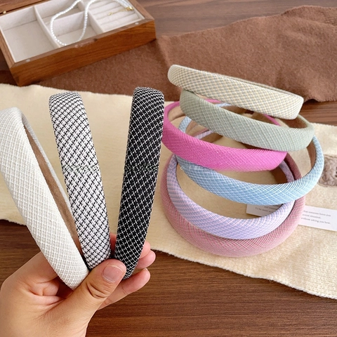 Women Wide Brim Padded Headband Candy Color Woven Fabric Hairband Elegant High Skull Top Fashion Hair Accessories
