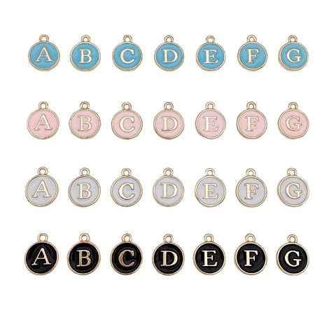 Alphabet Letter Charms Round Alloy Enamel Pendants For DIY Bracelet Necklace Jewelry Making Accessory