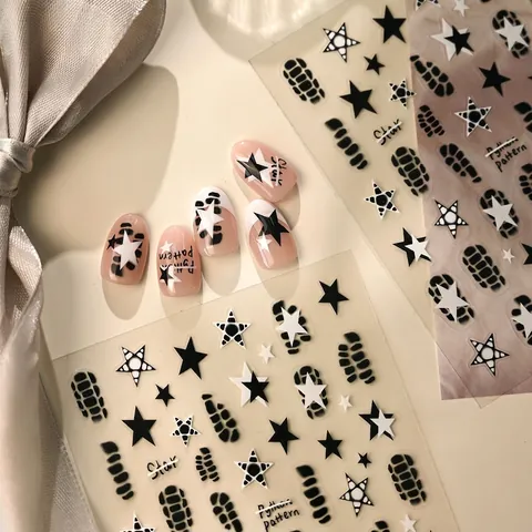 Nail Art Stickers Star Leopard Python Pattern Black White Minimalist Streetwear Style Decals DIY Beauty Decoration