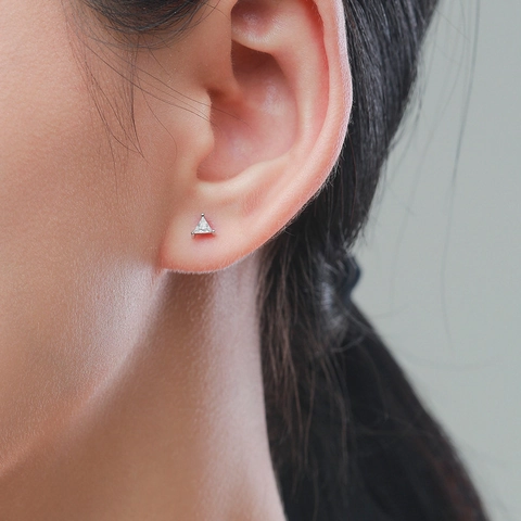 Geometric Triangle Stud Earrings 925 Sterling Silver With Sparkling Clear Zircon Minimalist Jewelry For Women