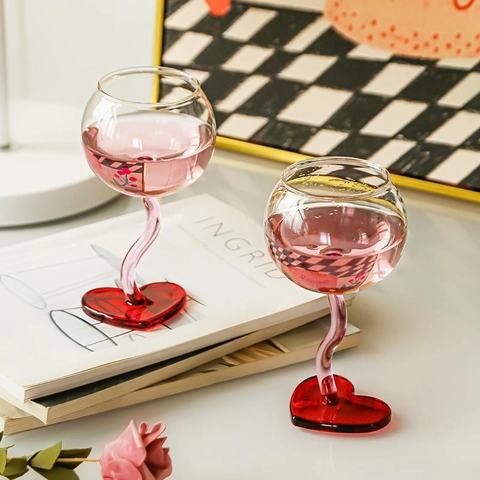 Kreatives Weinglas Bleifreies Glas Kelch Für Party Romantische Herzform Flamingo Und Rose Design Einzigartige Barware