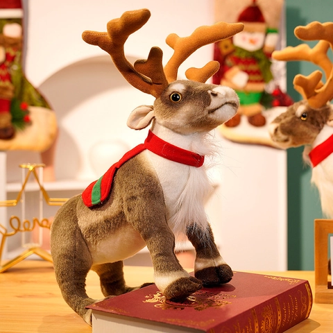 Realistic Reindeer Plush Toy Christmas Decoration - Soft Simulation Elk Stuffed Animal Doll - Home Holiday Ornament