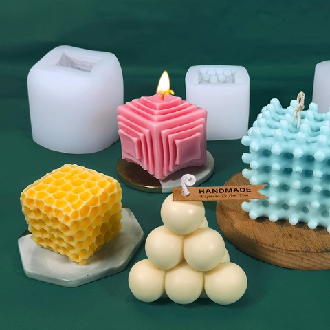 Stampi In Silicone Per Candele Fatte Mano Sapone Gesso Geometrico Cubo Piramide Bolla Nido Ape Flessibile Durevole