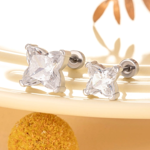 Star Cut Cubic Zirconia Titanium Steel Ear Cartilage Studs With Screw Flat Back Minimalist Piercing Jewelry For Women