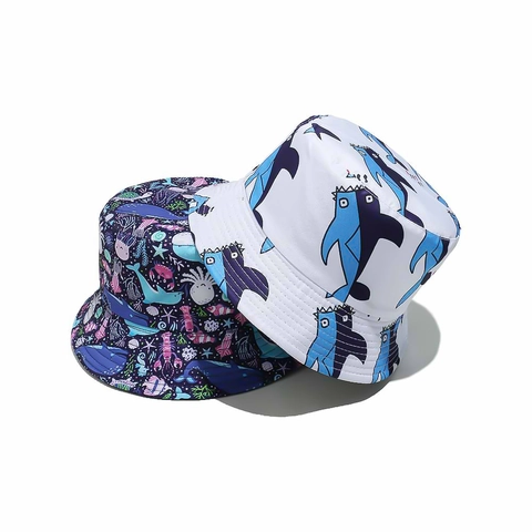 Polyester Bucket Hat Sun Protection Summer Outdoor Beach UV Shielding Cartoon Animal Fruit Food Patterned For Men Women