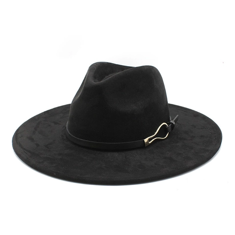 Breiter Krempe Fedora Hut Vintage Wildleder Filz Jazz Stil Für Damen Herren Winter Warm Mode Verstellbar Schnalle Dekoration