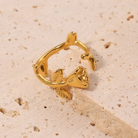 Anello Aperto Fiore Di Rosa Per Donna Vintage In Acciaio Inossidabile Ramo Di Vite Francese Regolabile Gioielli