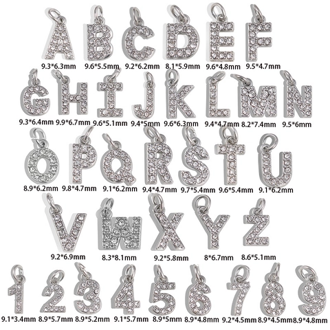 Alphabet Nummer Anhänger Edelstahl Mit Weißen Strasssteinen Für DIY Halsketten Armbänder Schmuckherstellung Zubehör